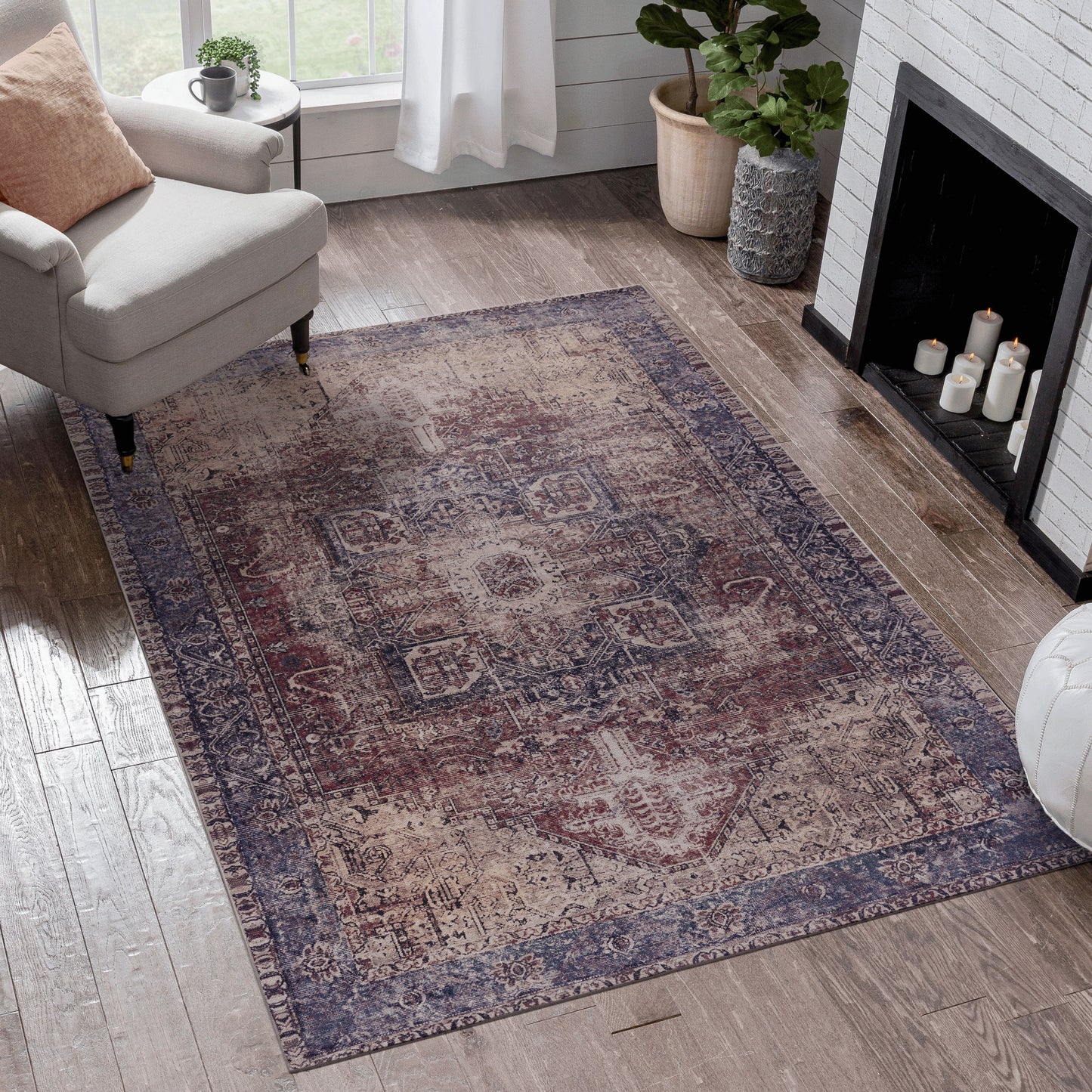 Maval - 4' X 6' Area Rug Washable - Burgundy