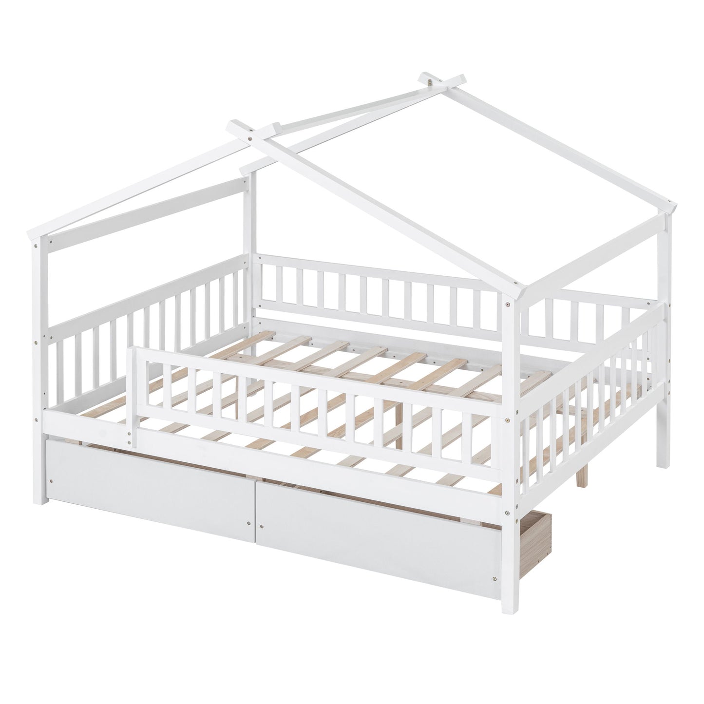 Full Size House Bed With 2 Drawers - White