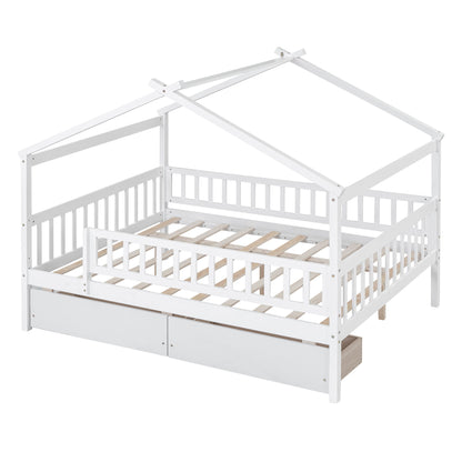 Full Size House Bed With 2 Drawers - White