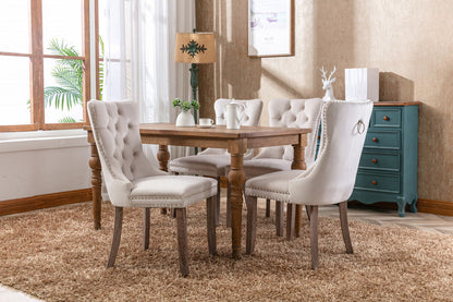 Nikki - Modern, High-End Tufted Solid Wood Contemporary Velvet Upholstered Dining Chair With Wood Legs Nailhead Trim (Set of 2) - Beige