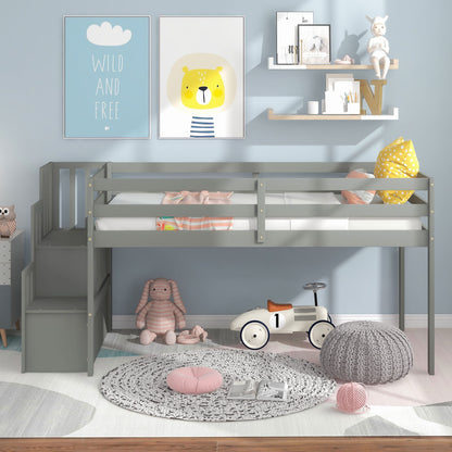 Loft Bed With Staircase - Gray
