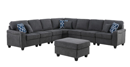 Leo - Woven 8 Piece Modular L-Shape Sectional Sofa And Ottoman - Dark Gray