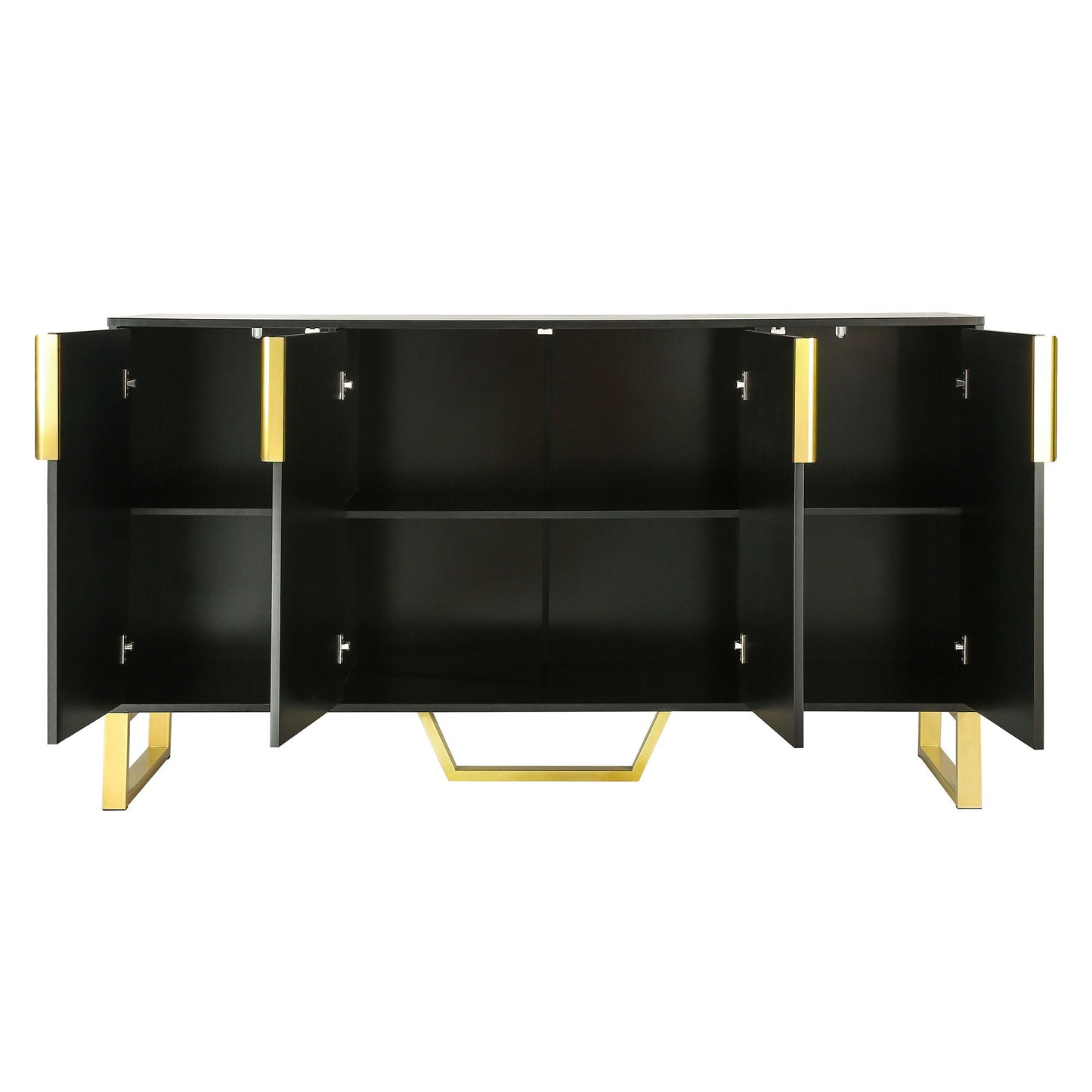 Modern Sideboard With Four Doors, Metal Handles & Legs And Adjustable Shelves Kitchen Cabinet - Black