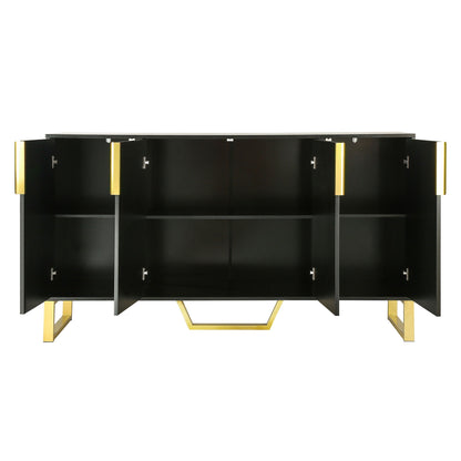 Modern Sideboard With Four Doors, Metal Handles & Legs And Adjustable Shelves Kitchen Cabinet - Black
