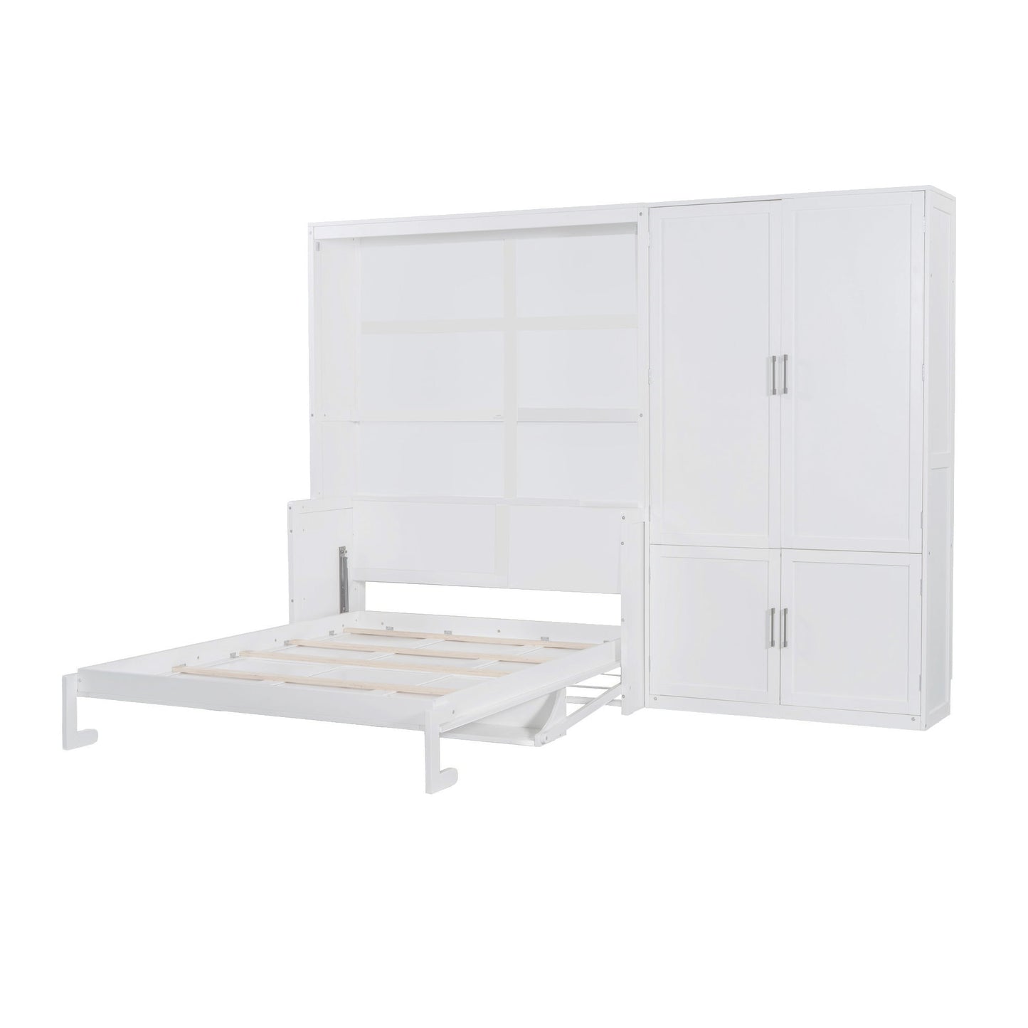 Queen Size Murphy Wall Bed With Closet, Space Saving Design - White