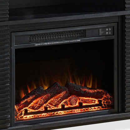 Modern Wood Cabinet With Adjustable Shelves And Embedded Fireplace With Remote Control - Black Oak