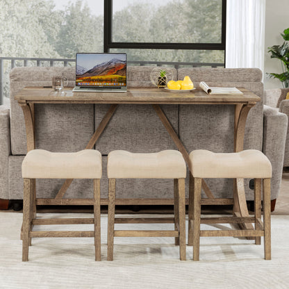 4 Piece Bar Table Set With Power Outlet, Dining Bar Table And Chairs Set, Bar Table Set With 3 Padded Stools For Living Room, Dining Room, Game Room - Brown