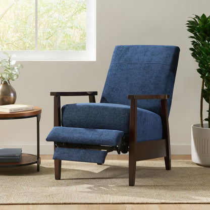 Wide Wood Hand Manual Club Recliner - Navy Blue