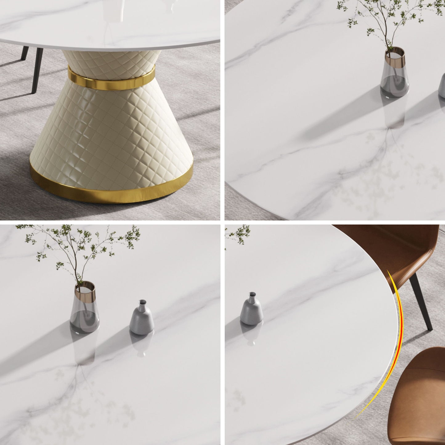 59.05" Modern Artificial Stone Round Carbon Steel Base Dining Table, Can Accommodate 6 People - White