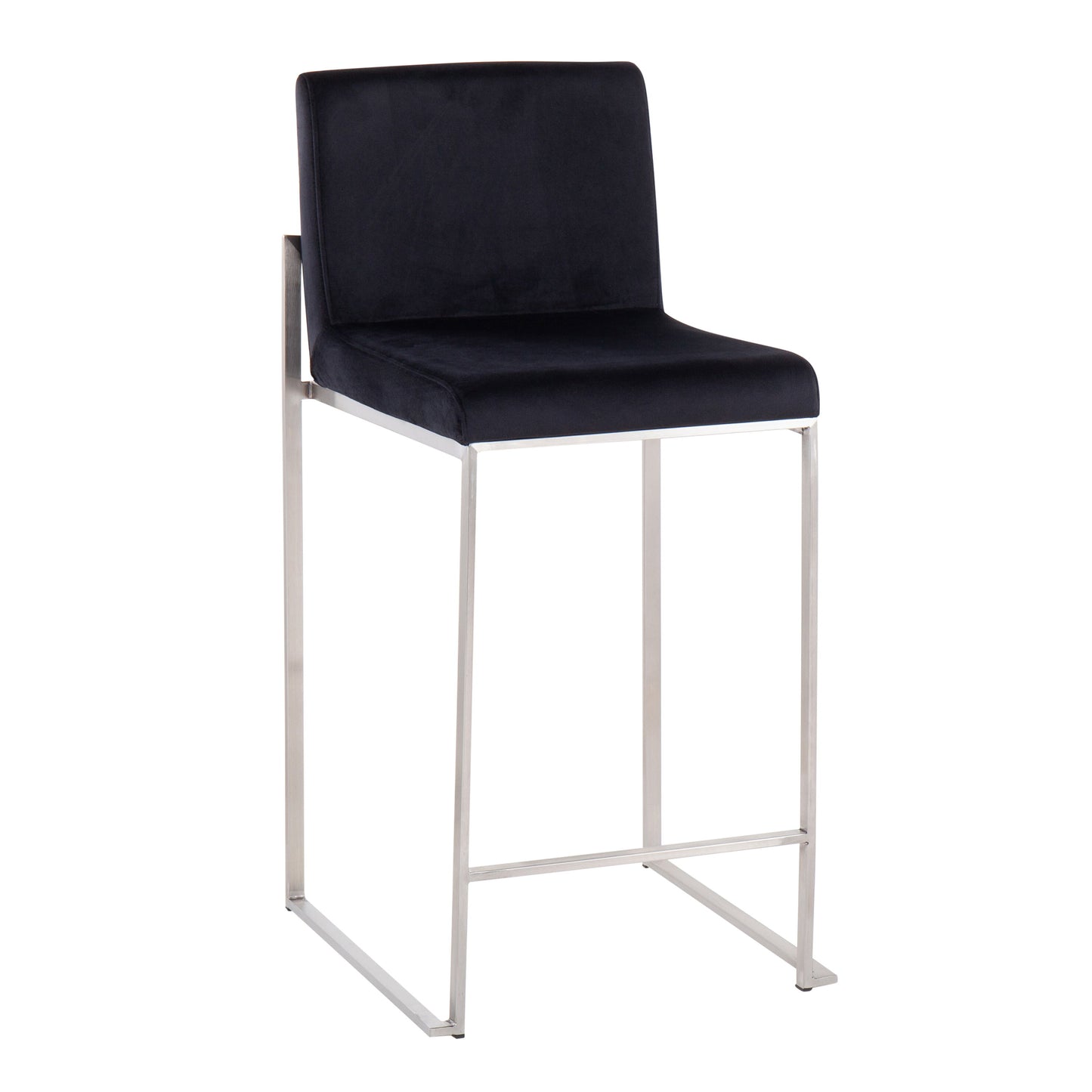 Fuji - Contemporary High Back Counter Stool (Set of 3) - Black - Velvet