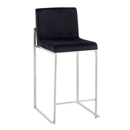Fuji - Contemporary High Back Counter Stool (Set of 3) - Black - Velvet