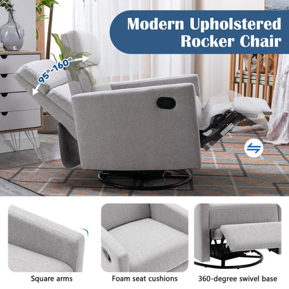 Modern Upholstered Rocker Nursery Chair Plush Seating Glider Swivel Recliner Chair - Gray