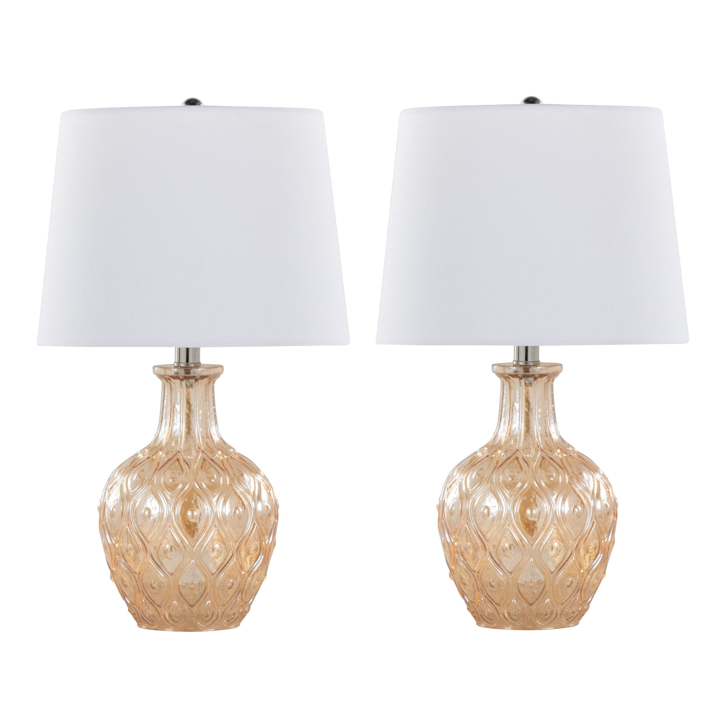 Gloria - Round Contemporary Lamp (Set of 2) - Clear Champagne Lustre / Chrome / White