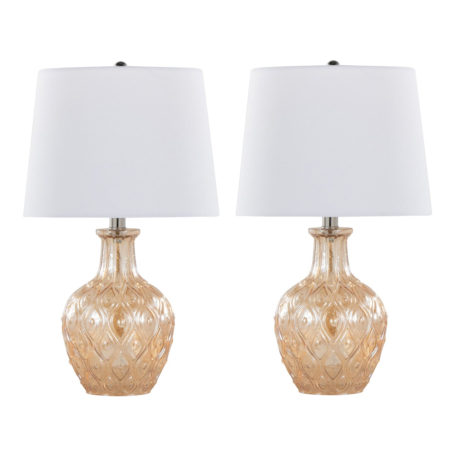 Gloria - Round Contemporary Lamp (Set of 2) - Clear Champagne Lustre / Chrome / White