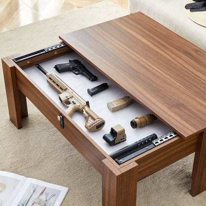 Multi Functional Coffee Table With Password Lock, Suitable For Storing Firearms And Wine - Walnut