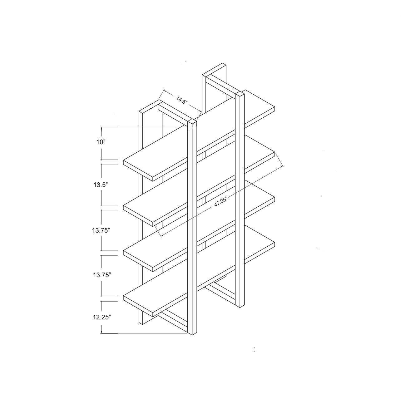 Wooden 4 Tier Display Organizing Cabinet, Tall Bookcase With Open Shelving - Walnut Oak