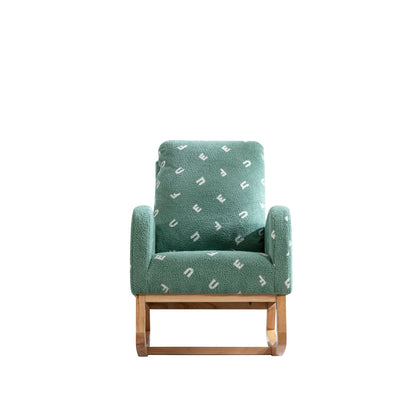 Modern Rocking Chair For Nursery, Mid Century Accent Rocker Armchair With Side Pocket, Upholstered High Back Wooden Rocking Chair For Living Room - Green