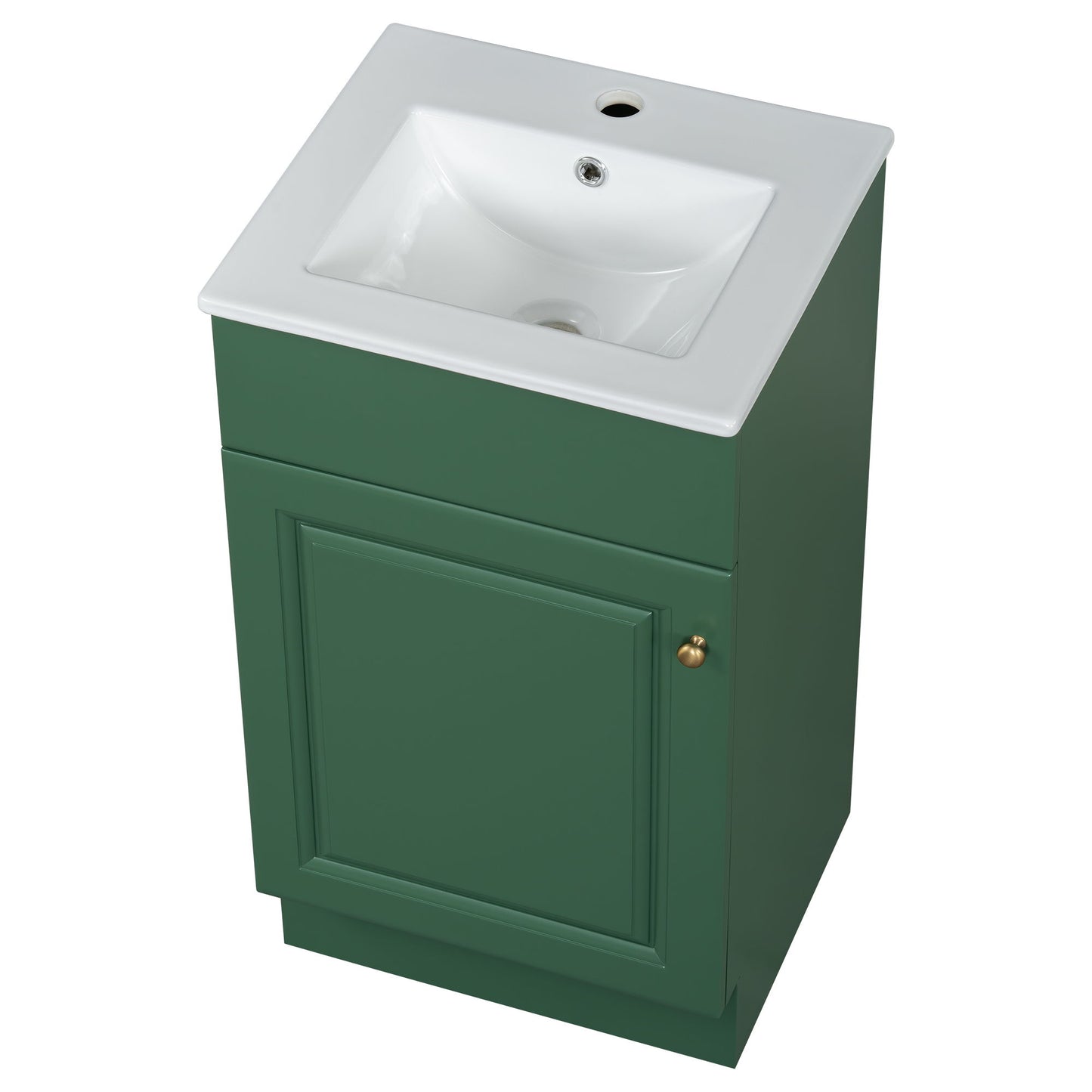 18" Bathroom Vanity With Sink, & Ceramic Cabinet With Adjustable Shelf - Green