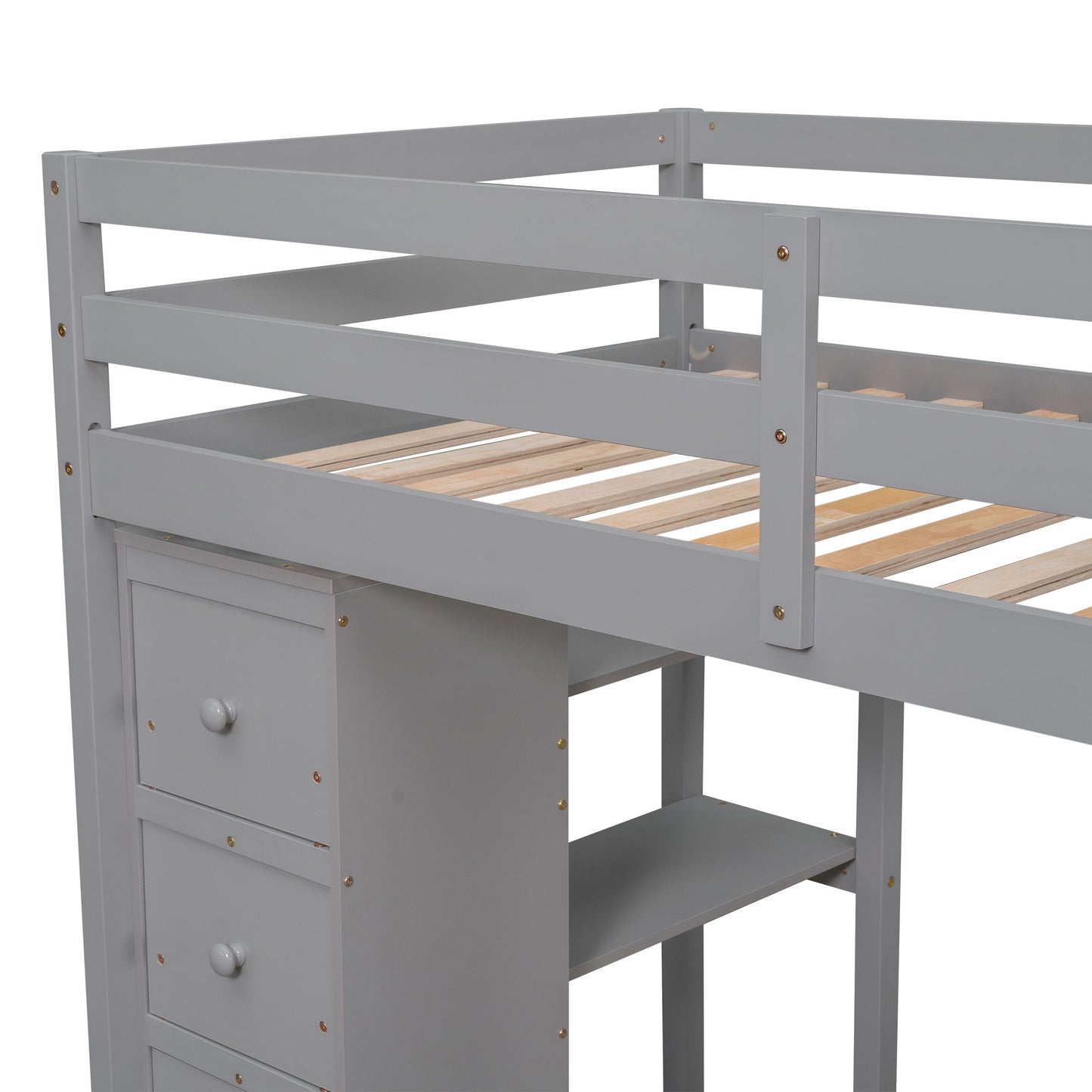 Twin Size Loft Bed With Storage Drawers, Desk And Stairs With Shelves - Gray
