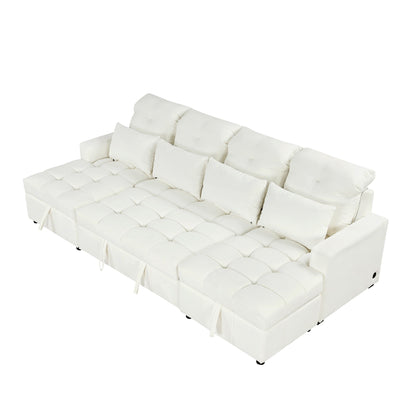 Oversized U - Shaped Sofa Versatile Sectional Sofa Pull Out Sofa Bed With Double Storage Chaise Lounges And 2 USB Ports For Living Room - Beige