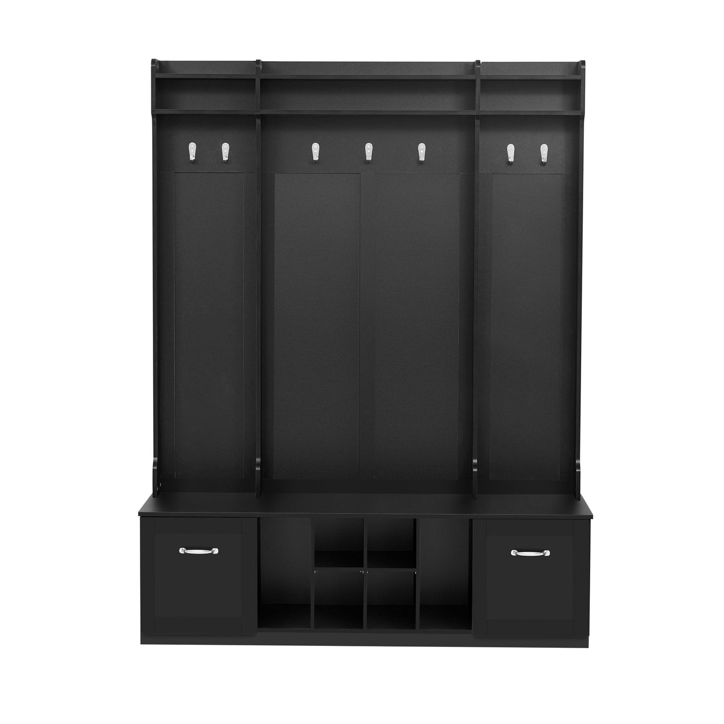 5 In 1 Entryway Bench With Coat Rack, 7 Sturdy Hooks, 2 Spacious Drawers And Adjustable Shelves, Wide Hall Tree With Metal Handles For Hallway - Black