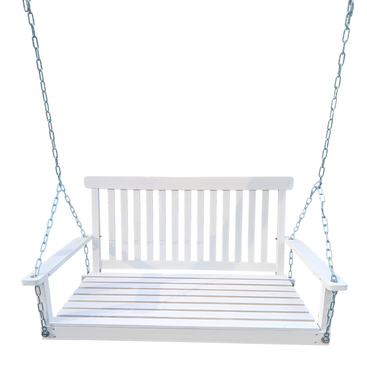 Front Porch Swing With Armrests For Outdoor Patio, Garden Yard, Backyard Or Sunroom - White