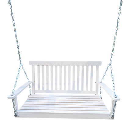 Front Porch Swing With Armrests For Outdoor Patio, Garden Yard, Backyard Or Sunroom - White