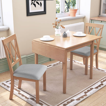 3 Piece Kitchen Dining Set With Drop Leaf Dining Table And 2 Dining Upholstered Chairs, Dining Room Set For Small Places - Natural