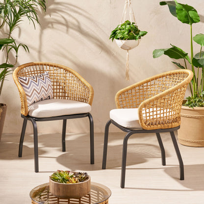 Outdoor Wicker Chair With Powder Coated Iron Legs - Light Brown