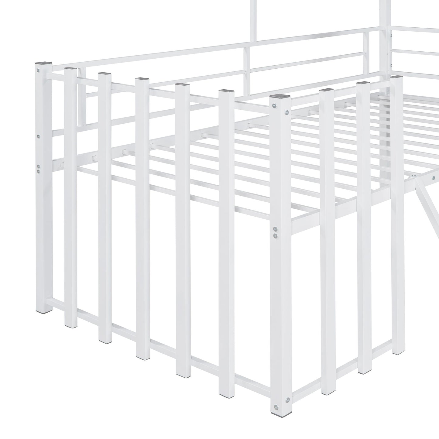 Twin Size Loft Bed With Roof, Window, Guardrail, Ladder - White