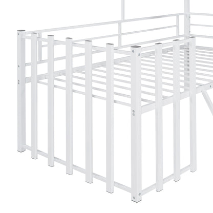 Twin Size Loft Bed With Roof, Window, Guardrail, Ladder - White