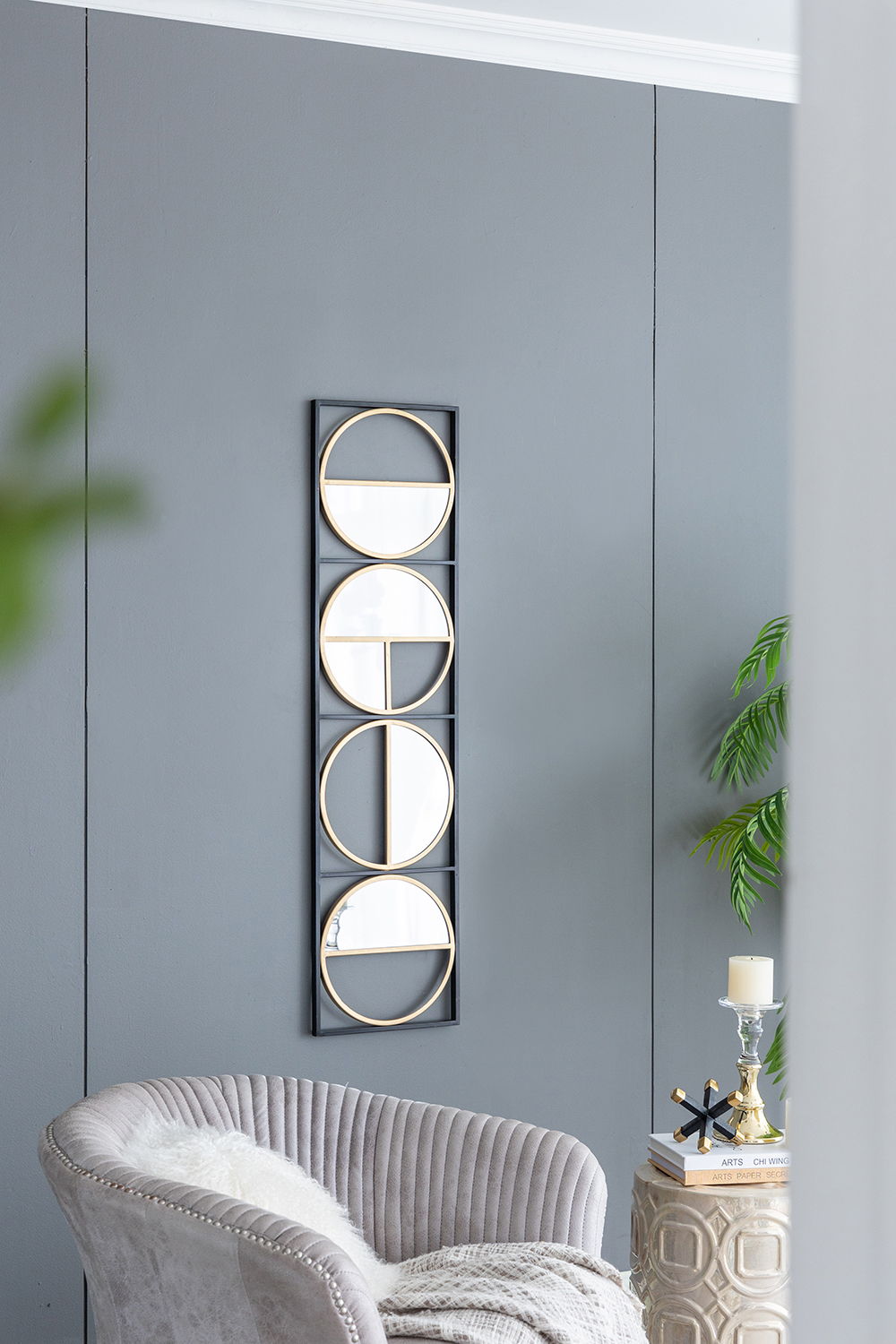 Eclectic Styling Metal Beaded Wall Mirror With Contemporary Design For Bedroom, Liveroom - Golden Black