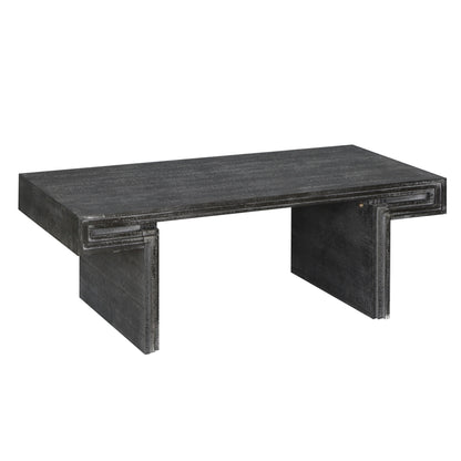 American Vintage Industrial Coffee Table, Premium Reclaimed Wood Texture, Double Tier Structure - Antique Black