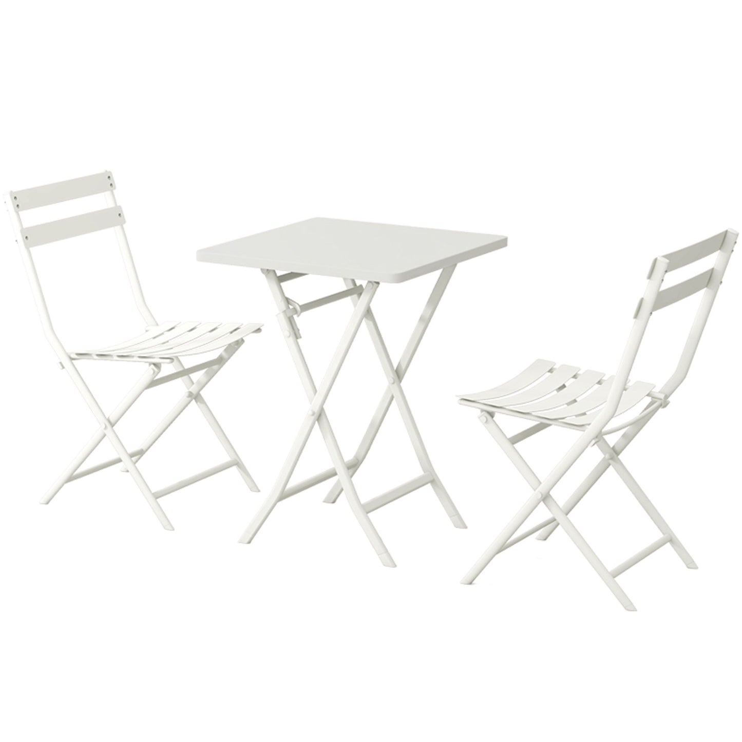 3 Piece Patio Bistro Set Of Foldable Square Table And Chairs - White