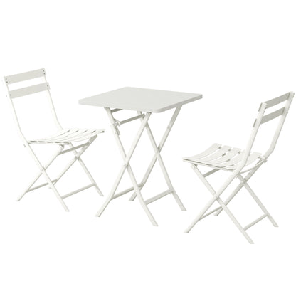 3 Piece Patio Bistro Set Of Foldable Square Table And Chairs - White