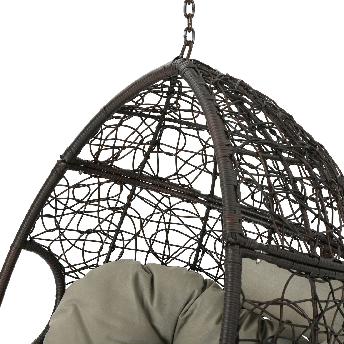 Kylie - Hanging Basket Chair Brown Cozy Rattan Design With Water Resistant Cushions - Khaki / Brown