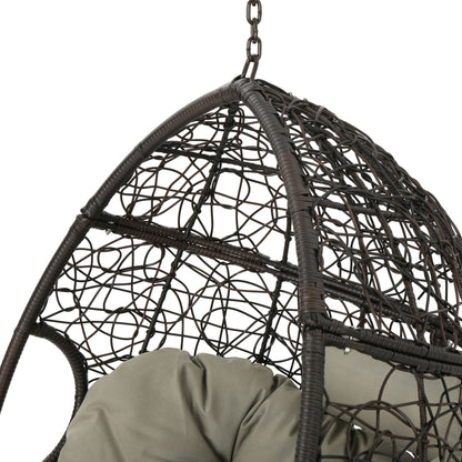 Kylie - Hanging Basket Chair Brown Cozy Rattan Design With Water Resistant Cushions - Khaki / Brown