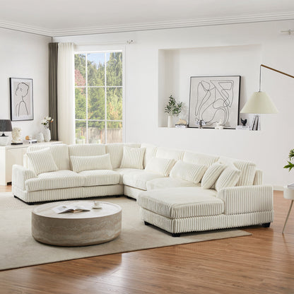 Oversized Sectional Sofa U - Shaped Sofa Couch Modern Sofa Upholstered In Soft Corduroy With A Chaise Lounge For Living Room - Beige