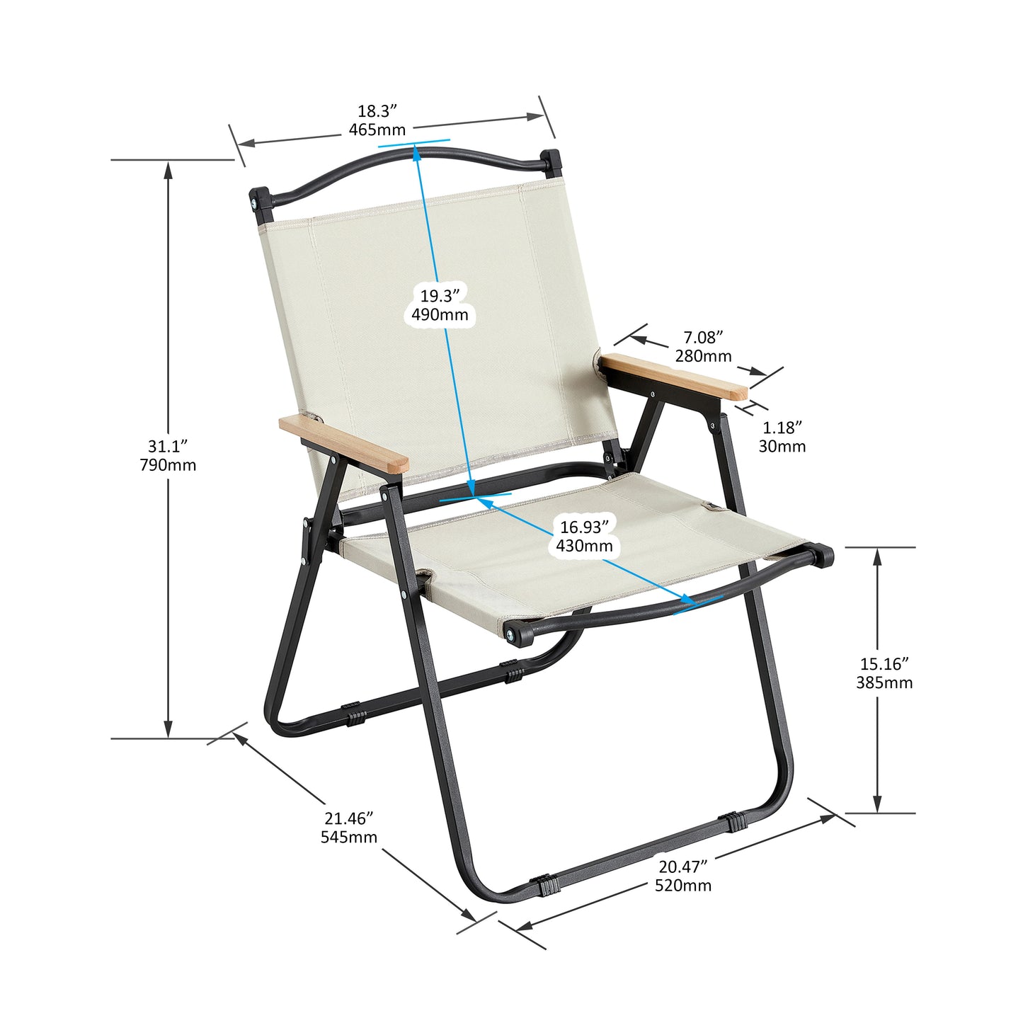 Folding Outdoor Chairs For Indoor, Outdoor Camping, Picnics, Beach, Backyard, Bbq, Party, Patio (Set of 2) - Beige