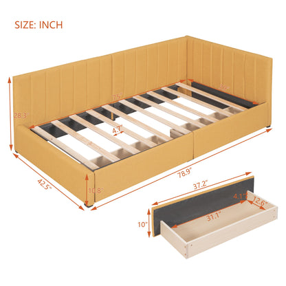 Twin Size Upholstered Daybed With 2 Storage Drawers, Sofa Bed Frame No Box Spring Needed - Yellow