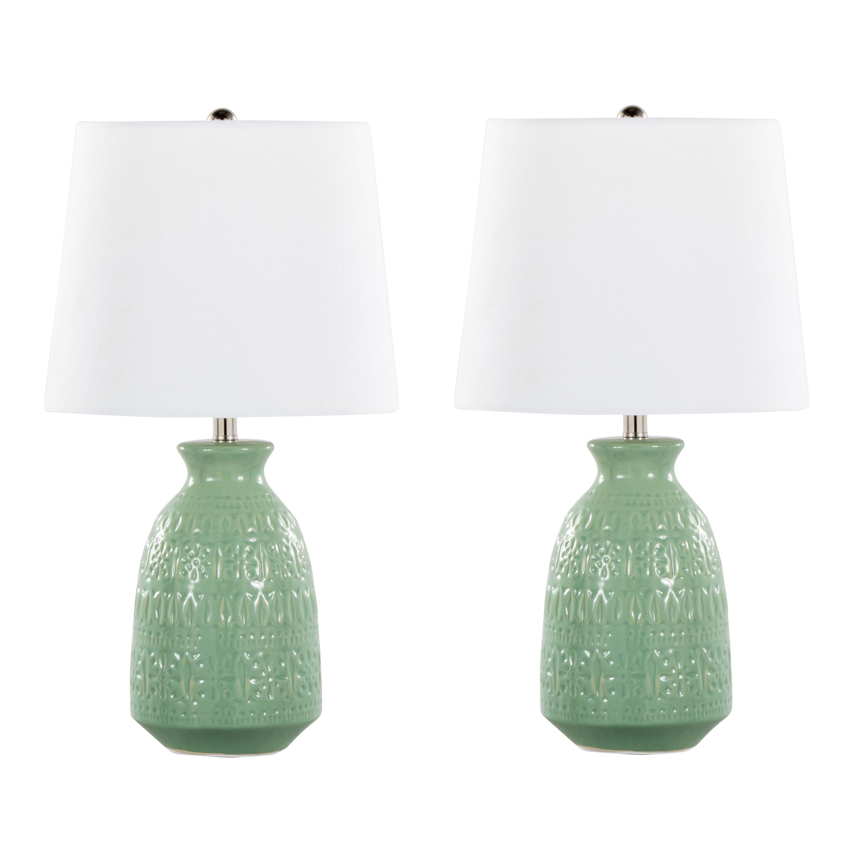 Claudia - Contemporary Lamp (Set of 2) - Sage Green / Polished Nickel / White