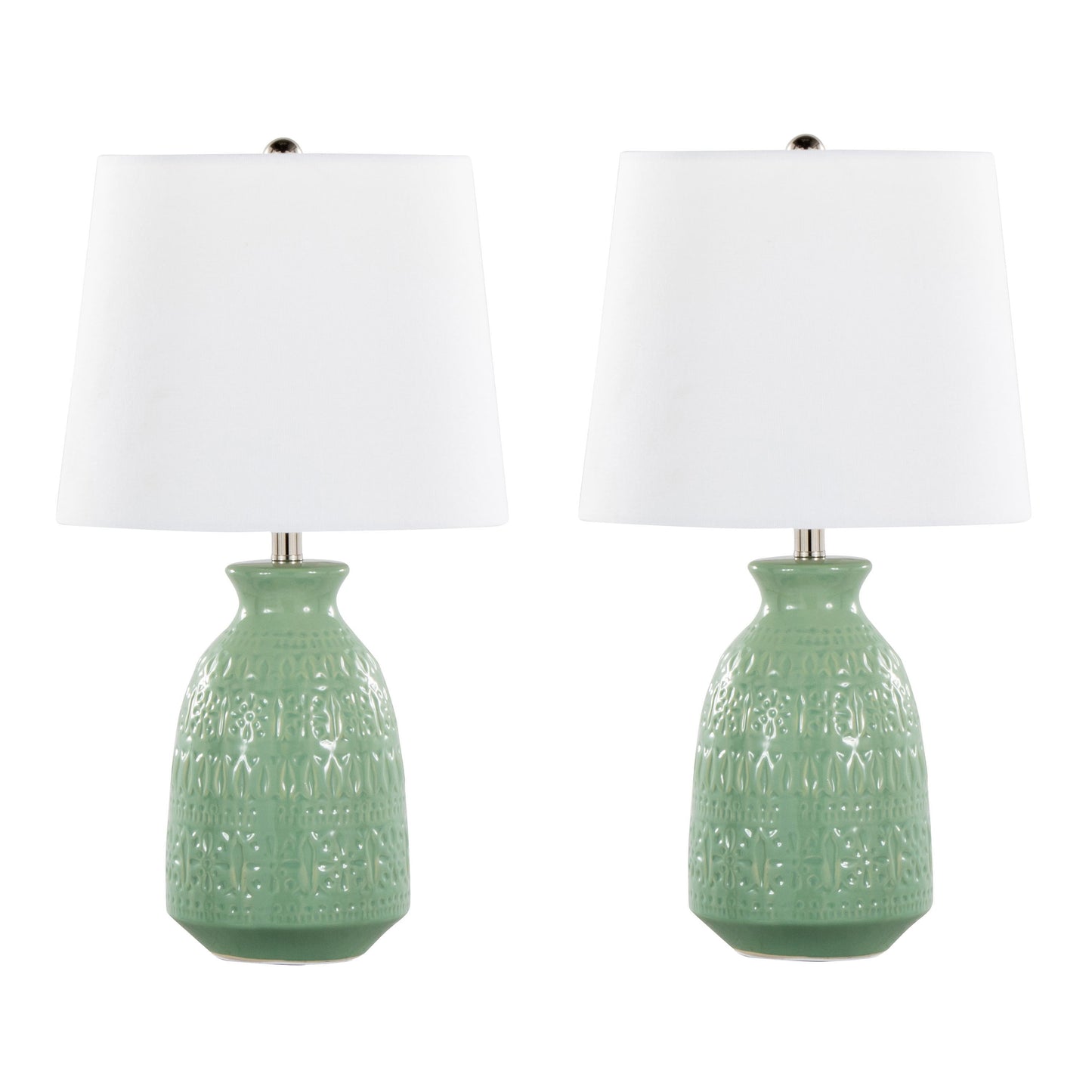 Claudia - Contemporary Lamp (Set of 2) - Sage Green / Polished Nickel / White