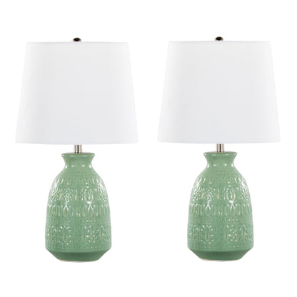 Claudia - Contemporary Lamp (Set of 2) - Sage Green / Polished Nickel / White