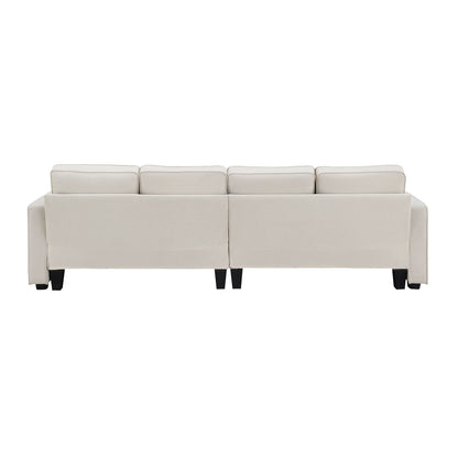 4 Seater Modern Linen Sofa With Armrest Pockets And 4 Pillows, Minimalist Style Couch - Beige
