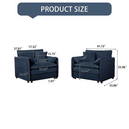Modern Oversized Chenille Accent Chair, Comfy Armchair With Large Seat (Set of 2) - Blue