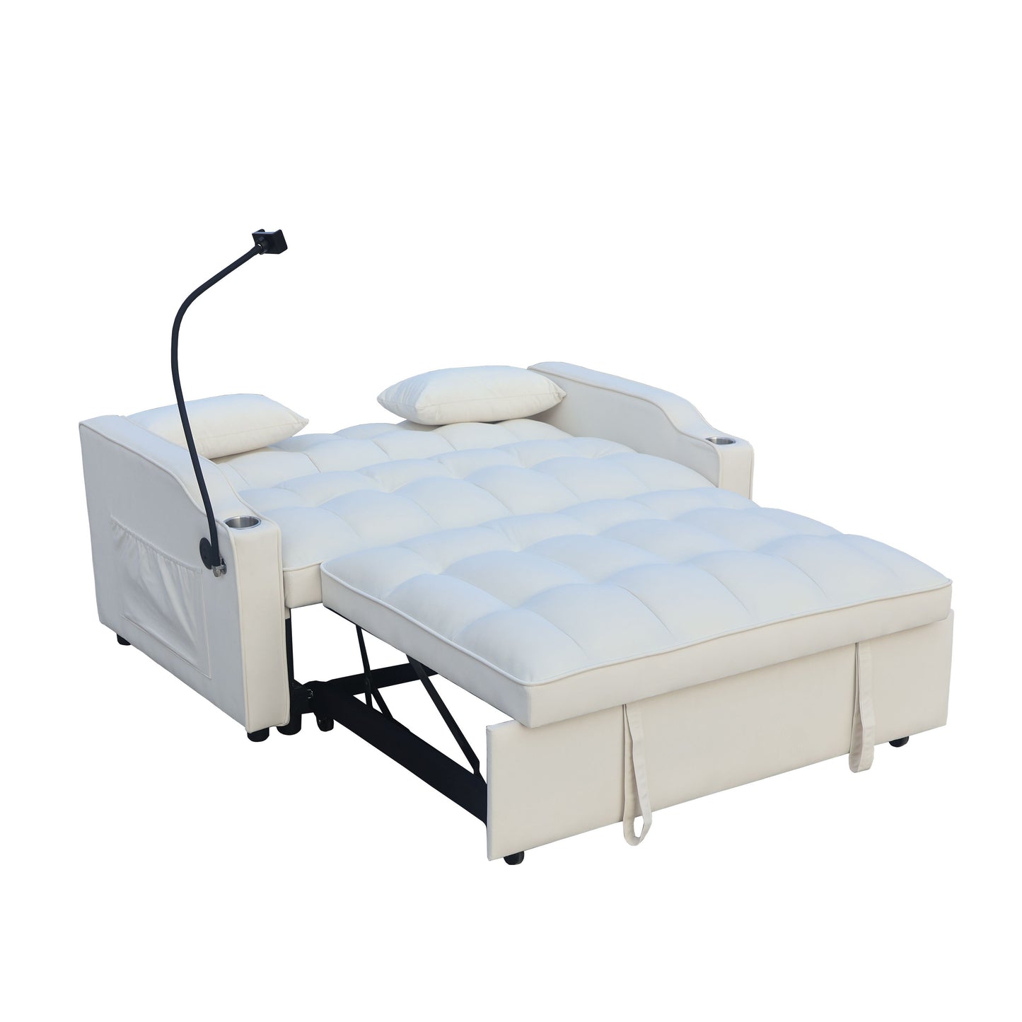 Modern Velvet Loveseat Futon Sofa Couch With Pullout Bed, Adjustable Reclining Backrest - Beige