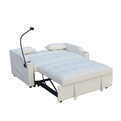 Modern Velvet Loveseat Futon Sofa Couch With Pullout Bed, Adjustable Reclining Backrest - Beige