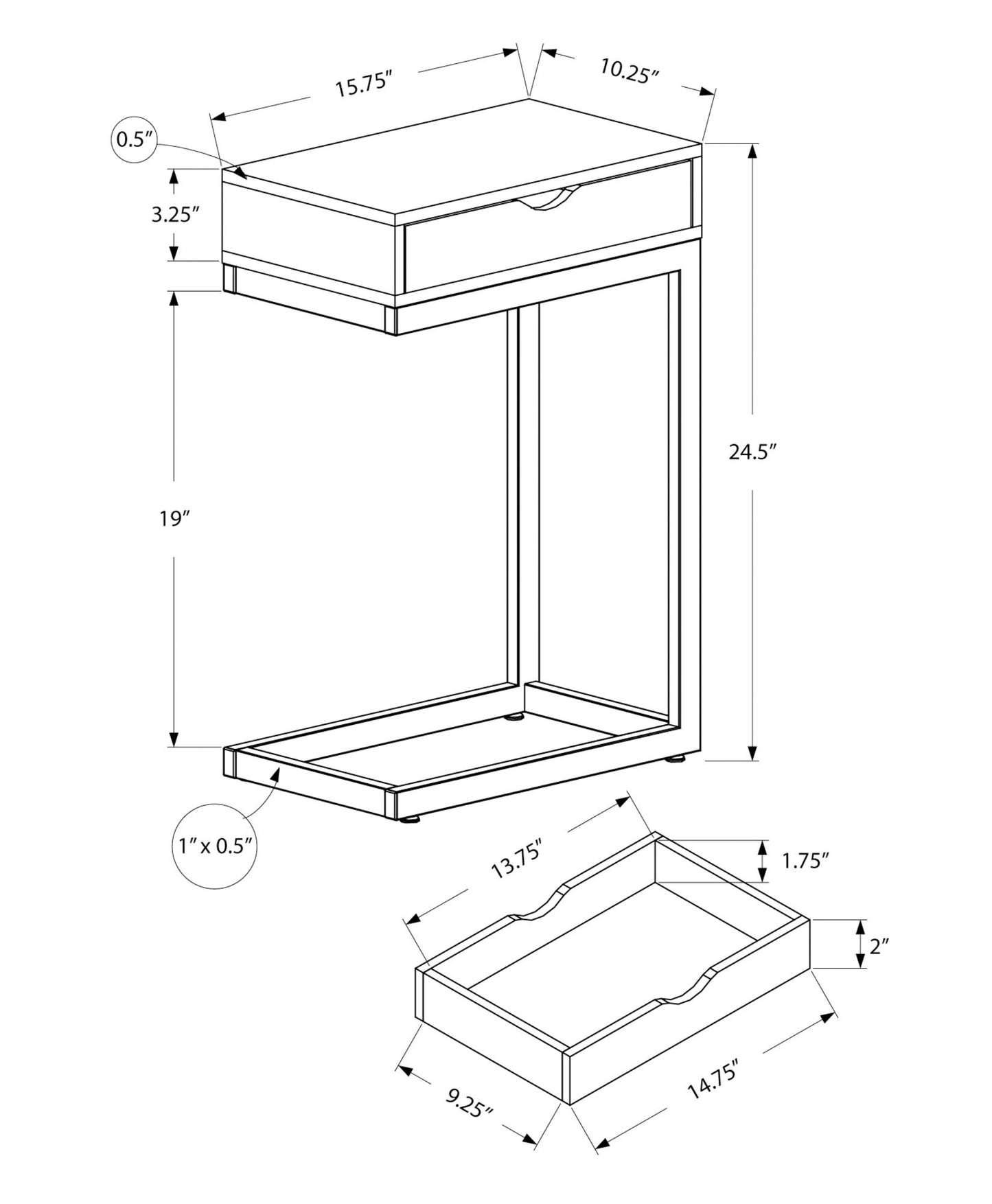 Accent Table, C - Shaped Contemporary And Modern - Gray