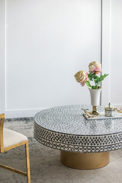 Unique Capiz Coffee Table & Pedestal Base - Multi