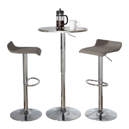 Ale - 3 Piece Bar Set -Bistro Round Contemporary Adjustable Oval Footrest Silver / Chrome / Gray